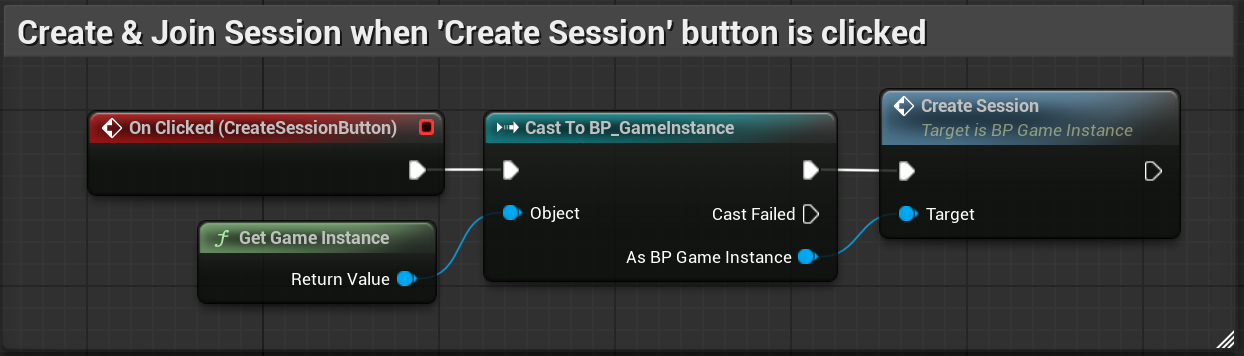 Screenshot of the menu widget&#39;s blueprint for create session