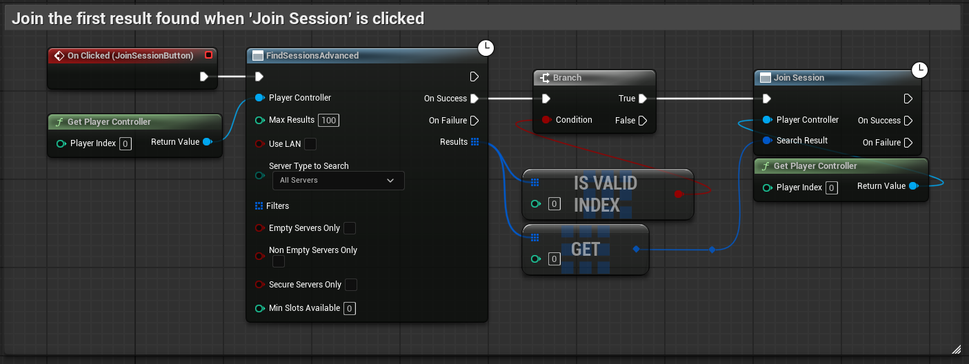 Screenshot of the menu widget&#39;s blueprint for find &amp; join session
