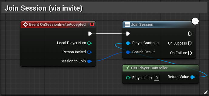 Blueprint graph showing setup for Join Session