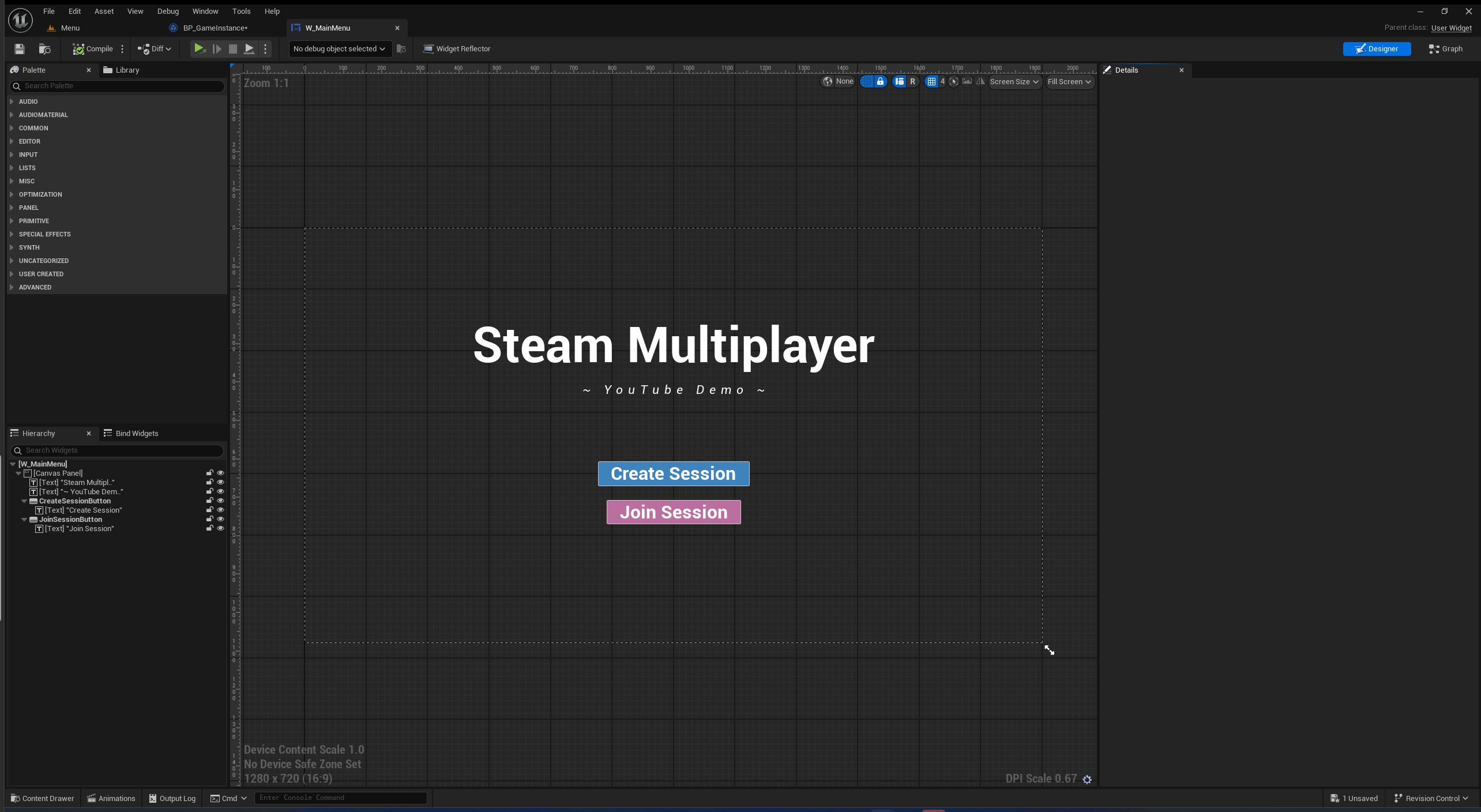 Screenshot of the menu widget blueprint